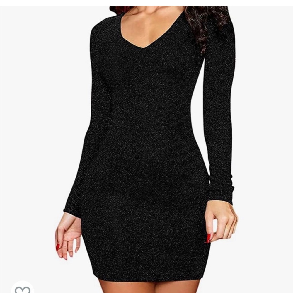 Women's Long Sleeve Sequin Back Lace Up Bodycon Glitter Party Dress